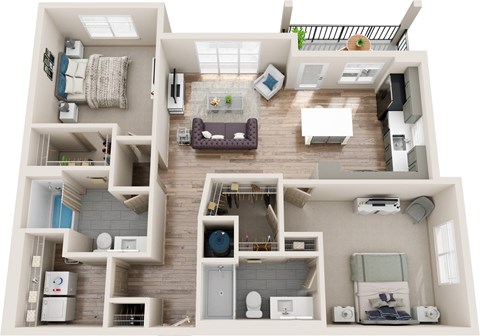 Floor plan for 2 beds, 2 baths, 1122 sqft